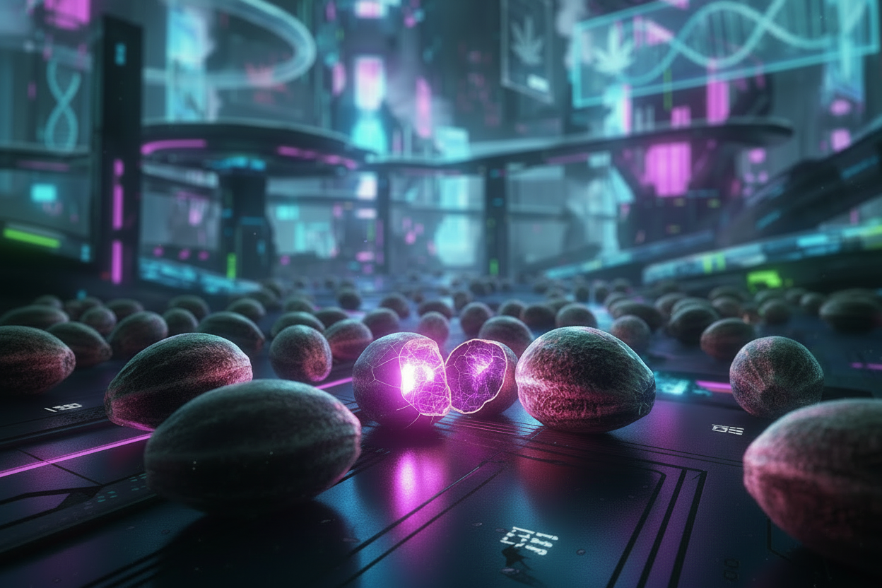 Horizontal cannabis seeds neon landscape